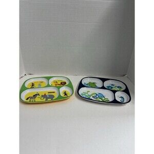 Set Of 2 Kids 4 Section Divided Plates 1 Sea Animals 1 Circus Animals